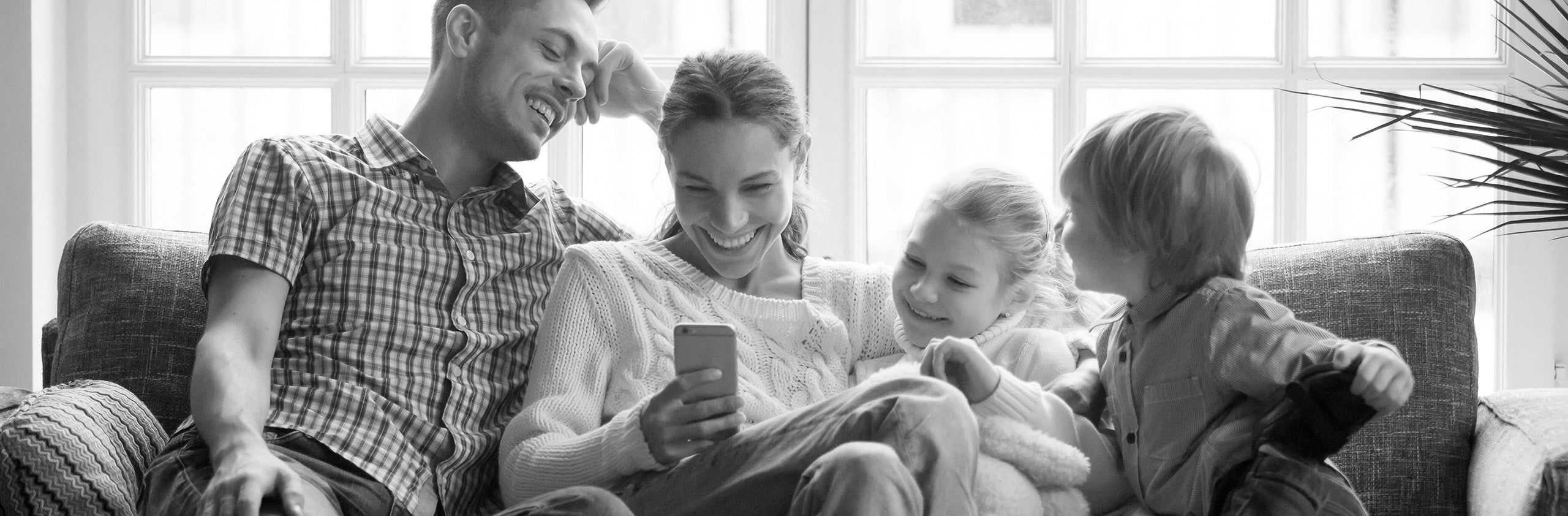 happy family on a couch